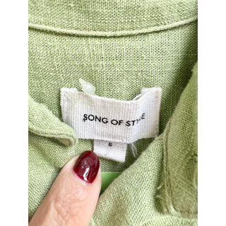 Song Of Style Long Sleeve Linen Blend Button Down Shirt Green Women's Size Small