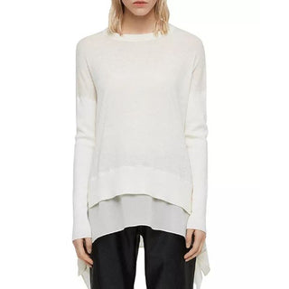 Allsaints Long Sleeve Knit Libby Contrast Hem Sweater Cream Women's Size Small