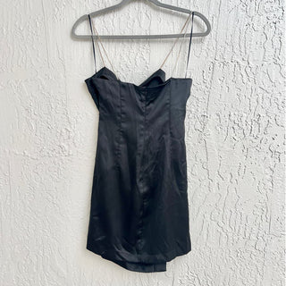 NWT Zara Spaghetti Strap Satin Ruched Mini Dress Black Women's Size Medium