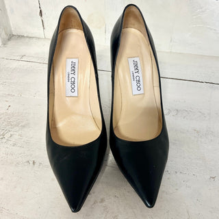 Jimmy Choo Leather Slip On Pointed Toe Stilettos Heel Pump Black Womens 38.5 / 8