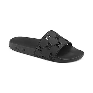 NWT Gucci Pursuit GG Logo Rubber Slip On Slides Sandals Black Women's Size US 6