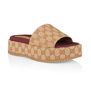 Gucci Angellina Monogram GG Logo Canvas Platform Slide Sandals Orchidea EU 40