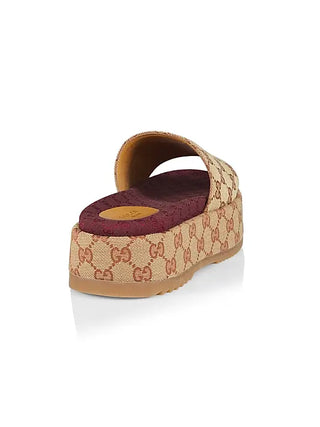 Gucci Angellina Monogram GG Logo Canvas Platform Slide Sandals Orchidea EU 40