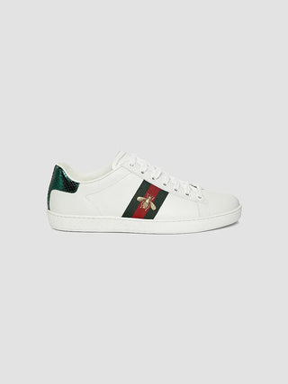 Gucci Ace Bee Embroidered Leather Low Top Trainer Sneakers White Women's EU 37