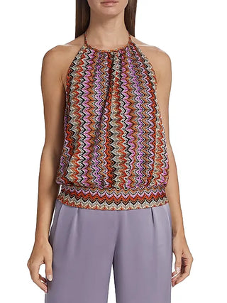 NWT Ramy Brook Adda Open-Knit Zig-Zag Sleeveless Halter Tank Top Soho Multi S