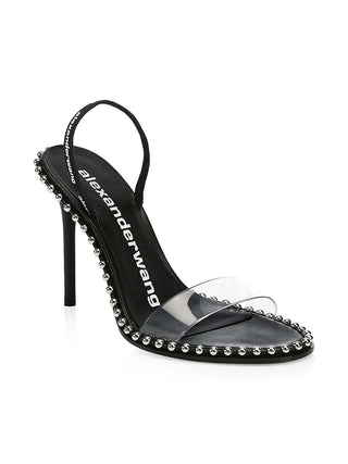 Alexander Wang Nova Studded PVC Slingback Stilettos Heel Sandals Black EU 39.5