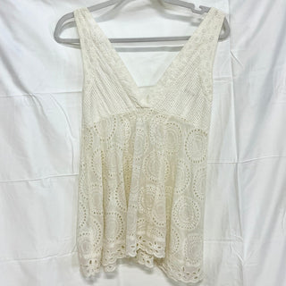 Johnny Was Embroidered Eyelet Sleeveless V-Neck Sheer Tank Top White Women's XS