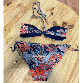 Tory Burch Calathea Floral Bandeau Top & String Bikini Bottom Set Navy Size XS-M