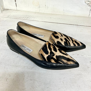 Jimmy Choo Calf Hair Leather Leopard Print Pointed Toe Flats Black Women 40 / 9