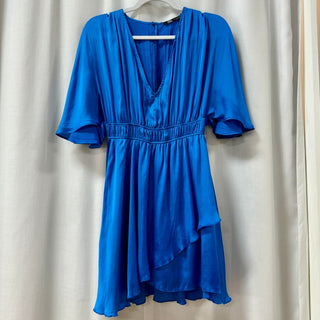 Zara Satin Short Sleeve V-Neck Pleated Playsuit Romper Cobalt Blue Women's XS