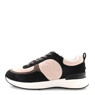 Chanel Suede Calfskin Fabric CC Trainer Sneaker Dark Grey Light Pink Women EU 41