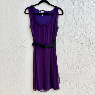 Lanvin Sleeveless Cotton Blend Scoop Neck Belt Midi Dress Purple Women's S / M