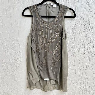 Helmut Lang Sleeveless Embellished Sequin Beaded Tank Top Green Gray Women's M