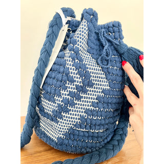 NWT Guadalupe Women's Crochet Tassel Bucket Crossbody Bag Blue