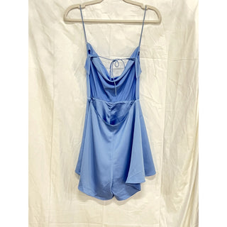 Meshki Kelsey Satin Sleeveless Cowl Neck Playsuit Romper Blue Women's Size XS