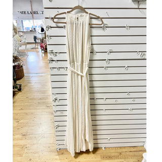 L'agence Sleeveless Pleated Side Slit Belted Knit Maxi Dress Cream Womens Size 6