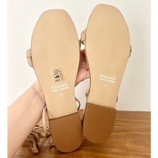 NWT KAANAS Chiquita Open Toe Braided Sandal With Ankle Strap Beige Women's 11