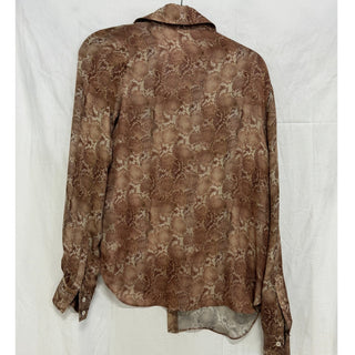 Haute Hippie Silk Snake Print Long Sleeve Button Up Shirt Brown Women's Size S