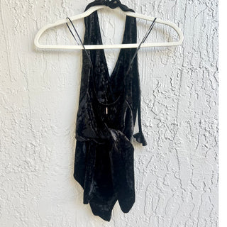 NWOT Misa Mavi Velvet Halter Wrap Tie Front Swim Bodysuit Black Womens Size XS