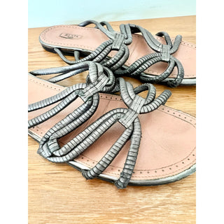 Alaia Paris Gunmetal Leather Slip On Flat Sandal Women's Open Toe Size US 8