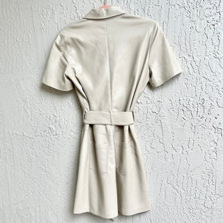 $725 NWOT Nanushka Halili Vegan Leather Short Sleeve Mini Dress Cream Women's XS