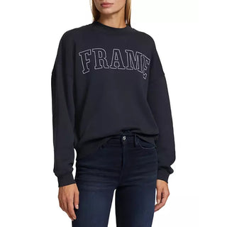 Frame Block Letter Long Sleeve Crew Neck Sweatshirt Navy Blue Women's Size L