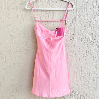 NWT Edikted Spaghetti Strap Bellamy Cut-Out Satin Mini Dress Pink Womens Medium