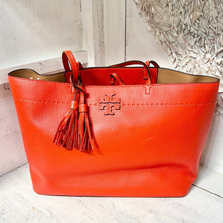 NWT Tory Burch Women's McGraw Pebbled Leather Large Tote Bag Poppy Red