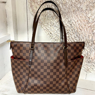 Louis Vuitton Damier Ebene Canvas Totally MM Shoulder Tote Bag Brown