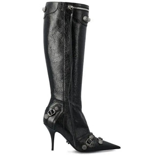 $2.450 Balenciaga Cagole 90mm Metallized Studded Knee High Boots Black Womens 39