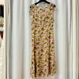 Valentino Silk Cherry Blossom Print Tie Shoulder Knee Dress Pink/Green Women's 6