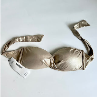 Delfa Shimmering Strapless Bikini Top Metallic Beige Women's Size Large