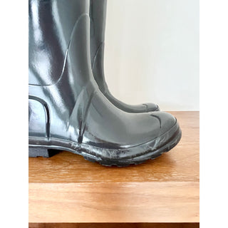 Hunter Wellies Tall Gray Gloss Waterproof Rain Boots Women's Size US 8 EUR 39