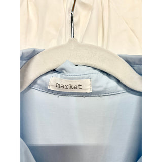 Market Long Sleeve Side Vent Oversized Hi-Low Button Front Shirt Pale Blue Med