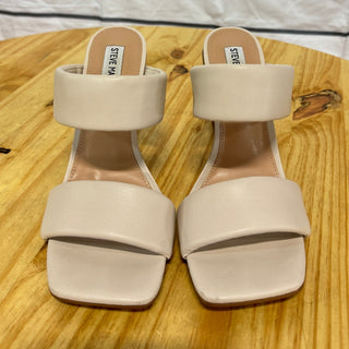 Steve Madden Isa Slip On Double Strap Clear Wedge Heel Sandals Ivory Women's 8M