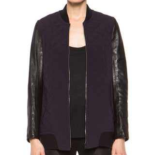 Rag & Bone Lamb Leather Silk Quilted Bomber Jacket Black Blue Women's Small