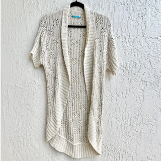 Alice + Olivia Short Sleeve Open Knit Cardigan Sweater Cream Women's Medium