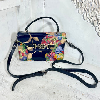 Patricia Nash Floral Print Leather Satchel Purse Crossbody Bag Winter Bloom Blue