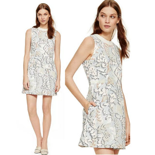 Tory Burch Dahlia Stretch Jacquard Fit & Flare Mini Dress Cream Women's Size 8