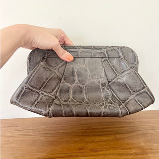 Lauren Merkin Embossed Animal Print Women's Purse Clutch Bag Gray Large