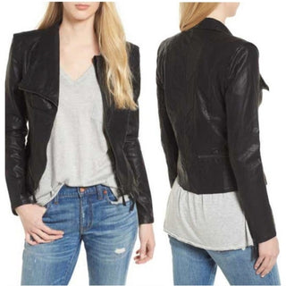 Blank NYC Faux Leather Long Sleeve Crop Moto Biker Jacket Black Women's Size L