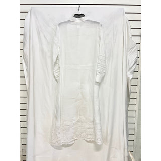 120% Lino Long Sleeve Button Front Maxi Shirt Dress White Women's Size 40  / M