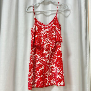 Intermix Floral Sleeveless Spaghetti Strap V-Neck Mini Dress Red Women's Size M