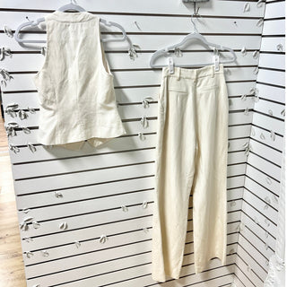 Nadine Merabi Cate Waistcoat & Wide Leg Trouser Pants Set Cream Women's Size XS