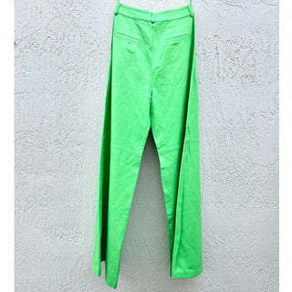 Cmindov High Rise Pleated Leather Wide Leg Trouser Pants Green Women's Small