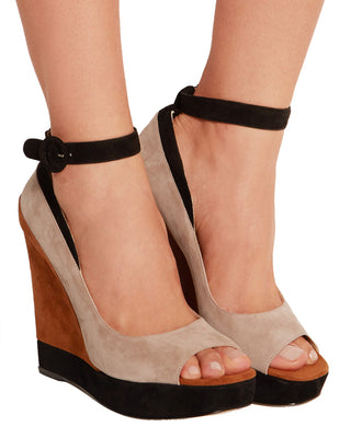 Paul Andrew Whitney Suede Colorblock Wedge Platform Sandals Brown Tan EU 37