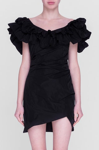 Alexis Benicia Off-Shoulder Ruffle Trim Cocktail Mini Dress Black Women's Medium