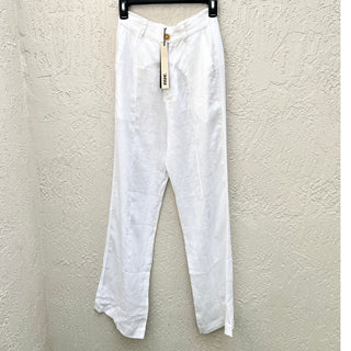 NWT NUE. High Waisted Linen Wide Leg Pants White Women's Size XS