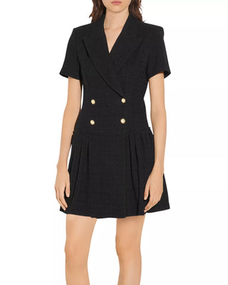 Sandro Rossa Tweed Double Breasted Pleated Mini Dress Black Size 36 FR / 4 US