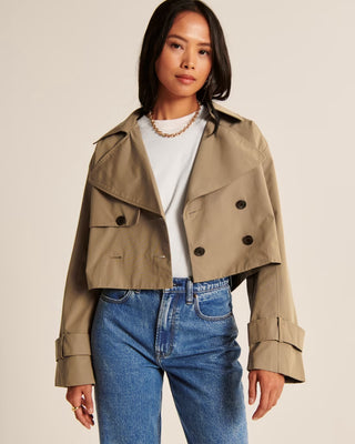 Abercrombie & Fitch Double Breasted Cropped Trench Coat Tan Women's Size XS